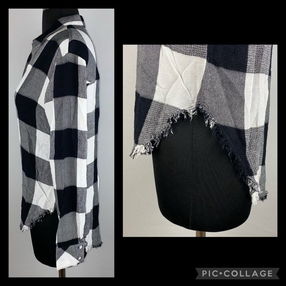 Bella Dahl XS Plaid Collared Button Up Front & Back Hi-Lo Fringe Hem Top - Picture 5 of 12